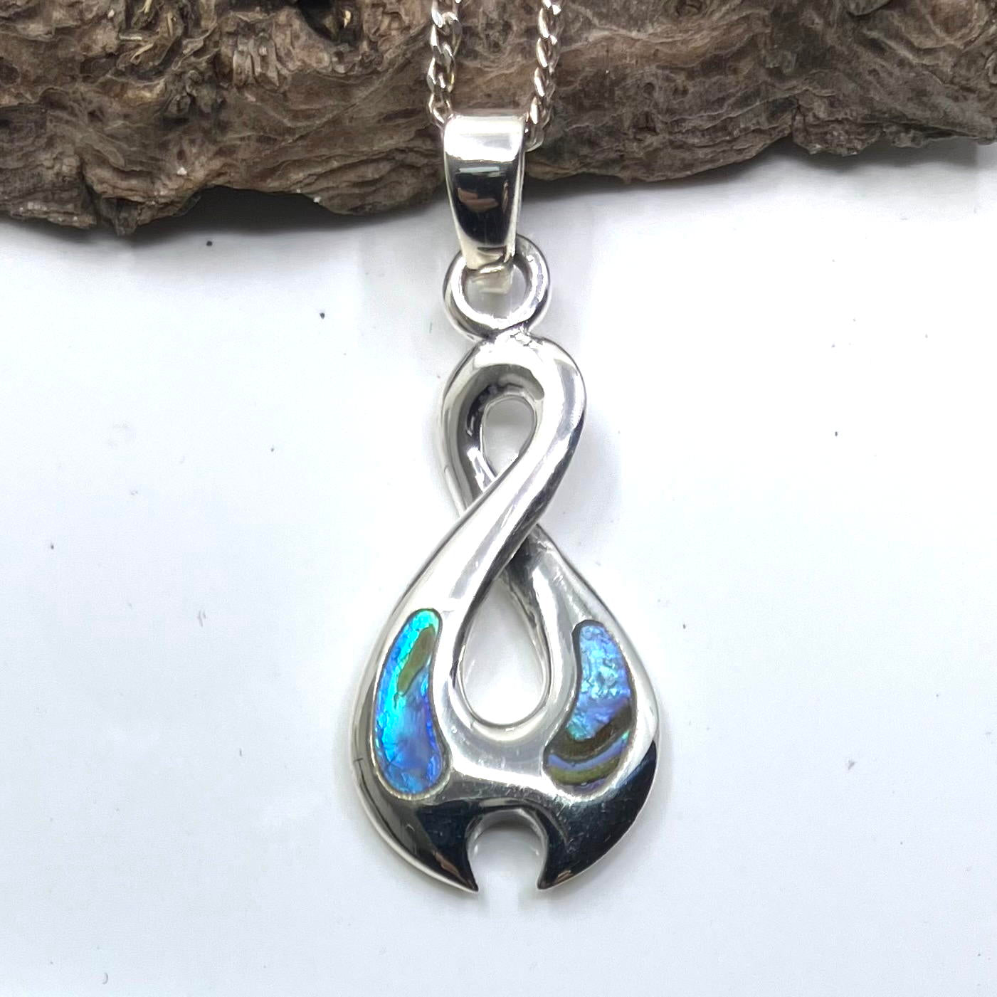 Abalone and Sterling Silver Pendant Infinity on Silver Chain
