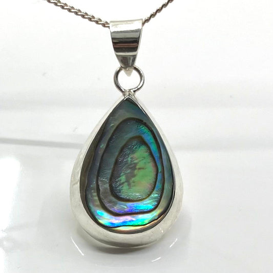 Abalone and Sterling Silver Pendant Tear on Silver Chain