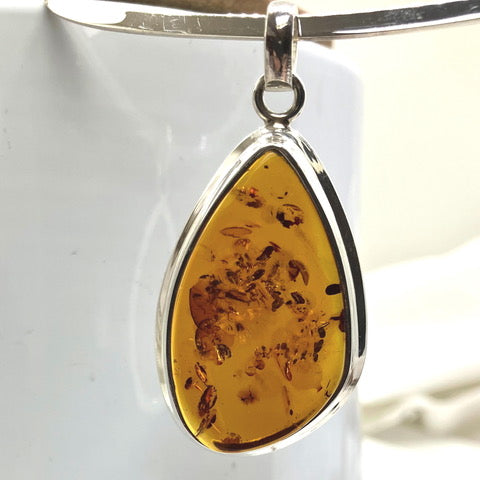 Amber and Sterling Silver Pendant and Round Torc