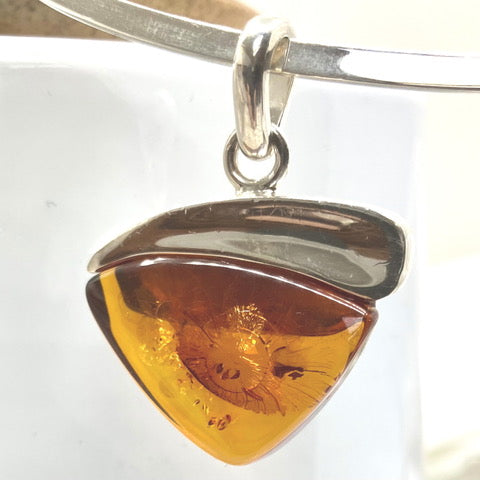 Amber and Sterling Silver Triangular Pendant and Torc