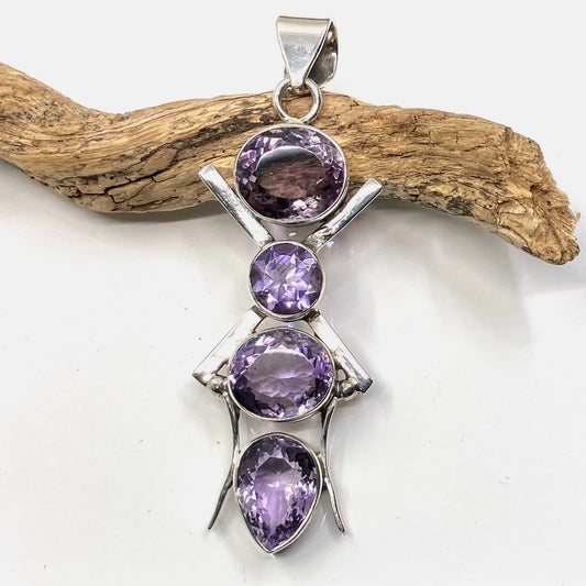 Amethyst and Sterling Silver Pendant 4 Cut Stones