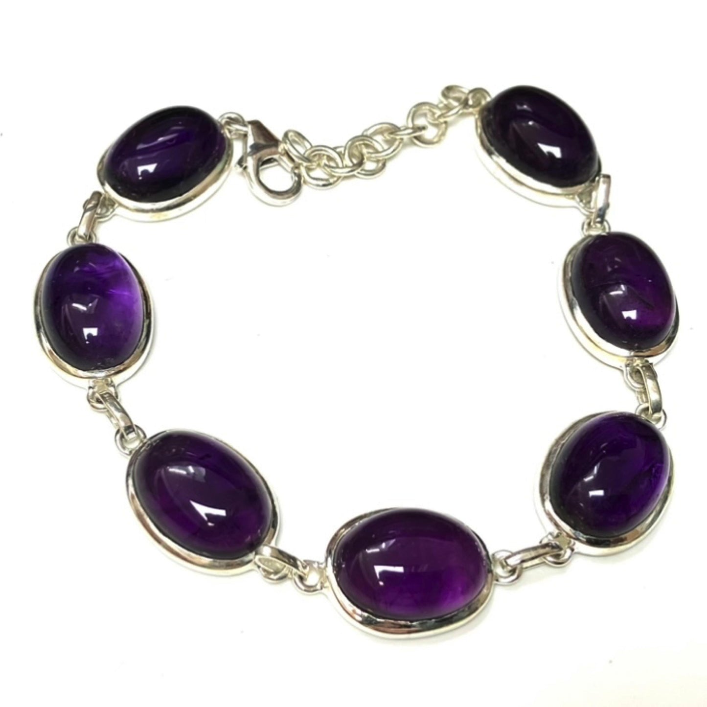 Amethyst and Sterling Silver Bracelet with 7 Oval Stones