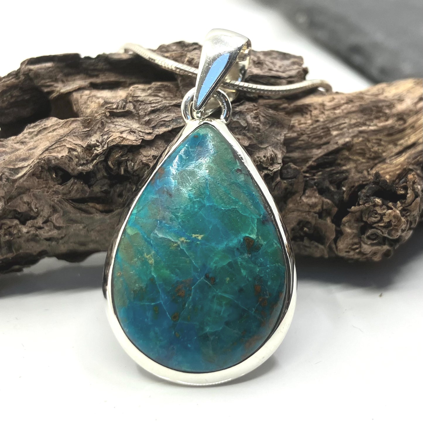 Azurite and Sterling Silver Pendant Pear on Silver Chain