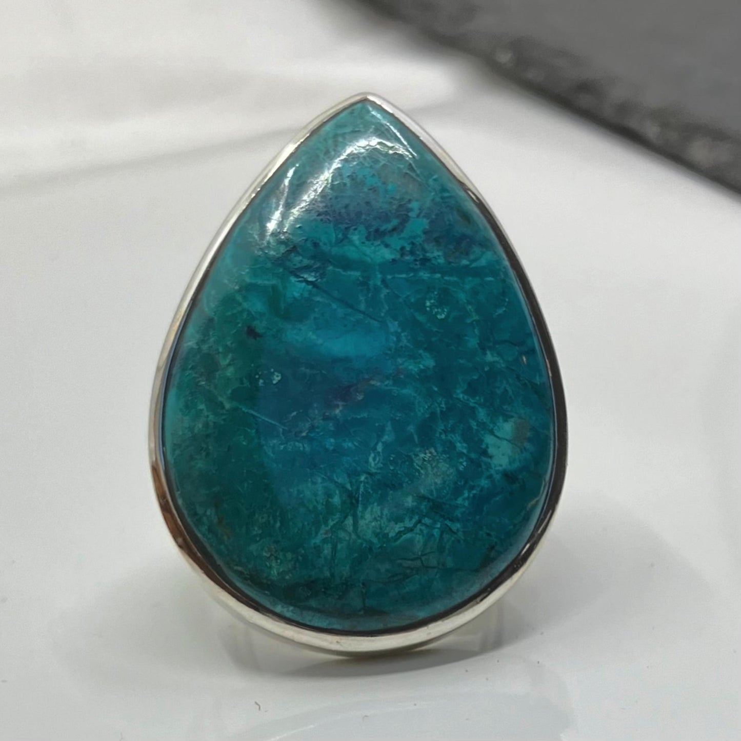 Azurite and Sterling Silver Ring Pear Shape