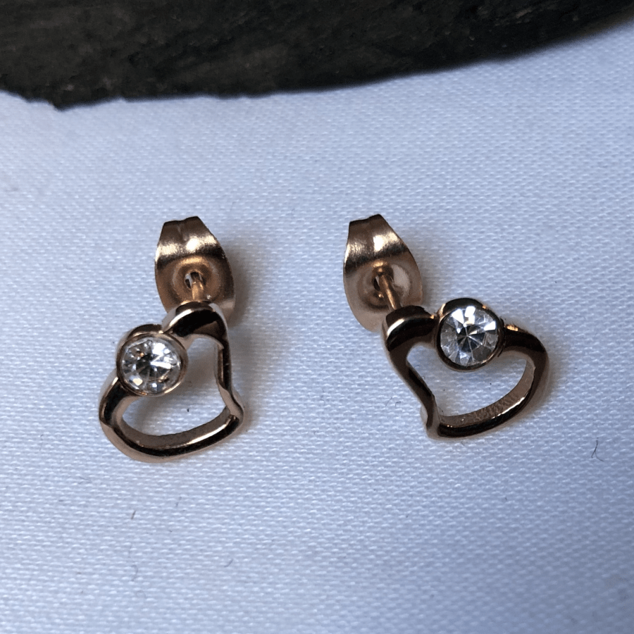 Stainless Steel Rose Gold Coloured Heart with CZ Studs