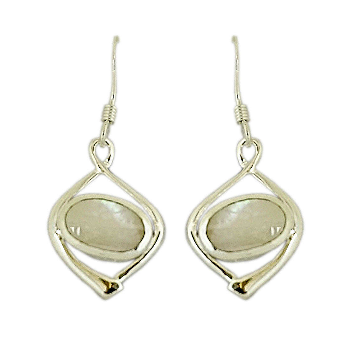 Mother of Pearl Oval Stone Drop Earrings with Hook Backs