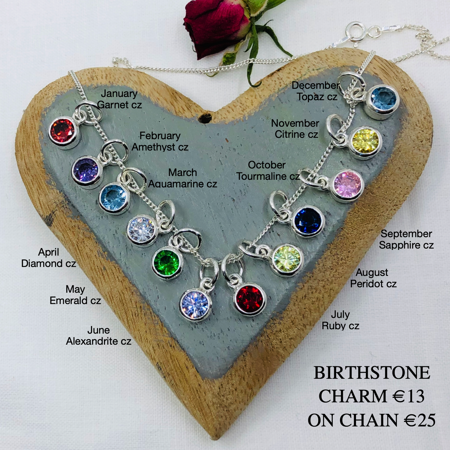 Sterling Silver Birthstone Pendant with Chain Options