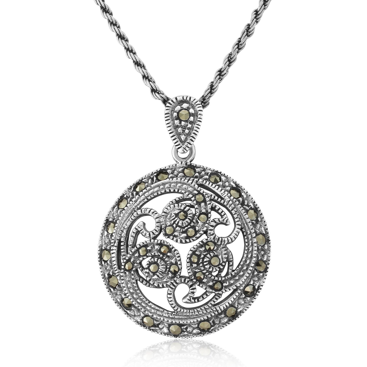 Celtic Design Silver and Marcasite Pendant and Silver Chain