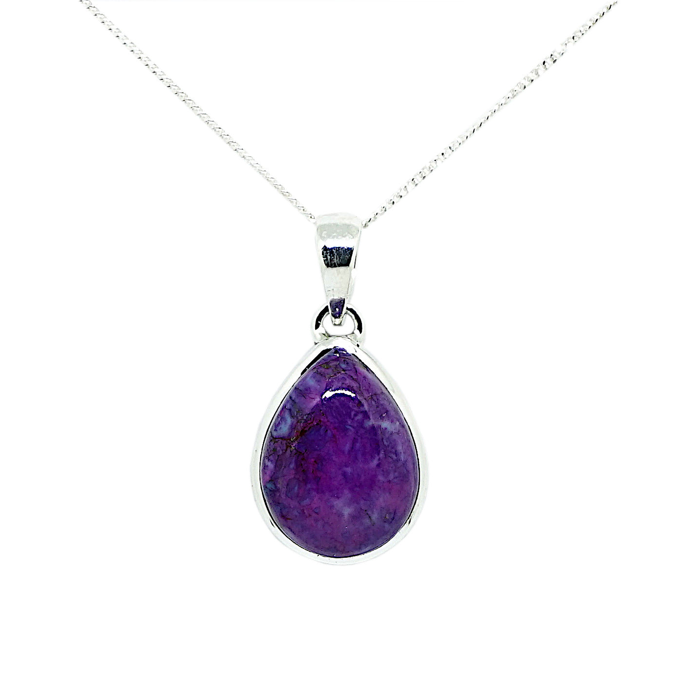 Purple Turquoise Sterling Silver Tear Pendant and Chain