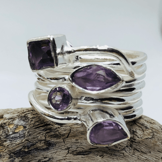 Amethyst and Sterling Silver 4 Cut Stones Ring