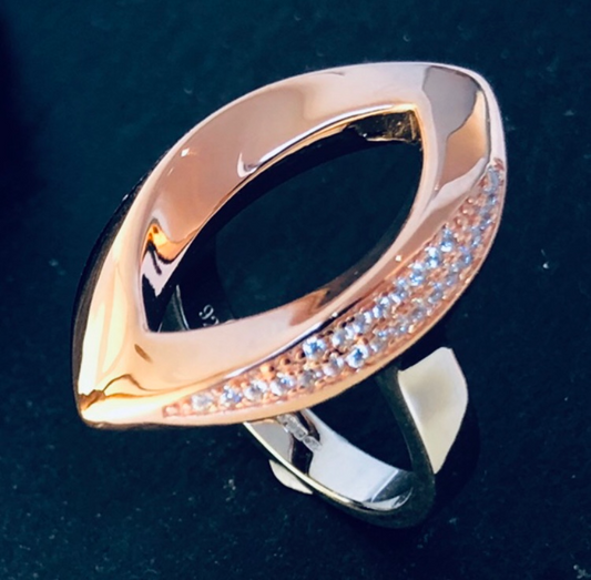 Rose Gold Plate Sterling Silver and CZ Diamond Shaped Ring