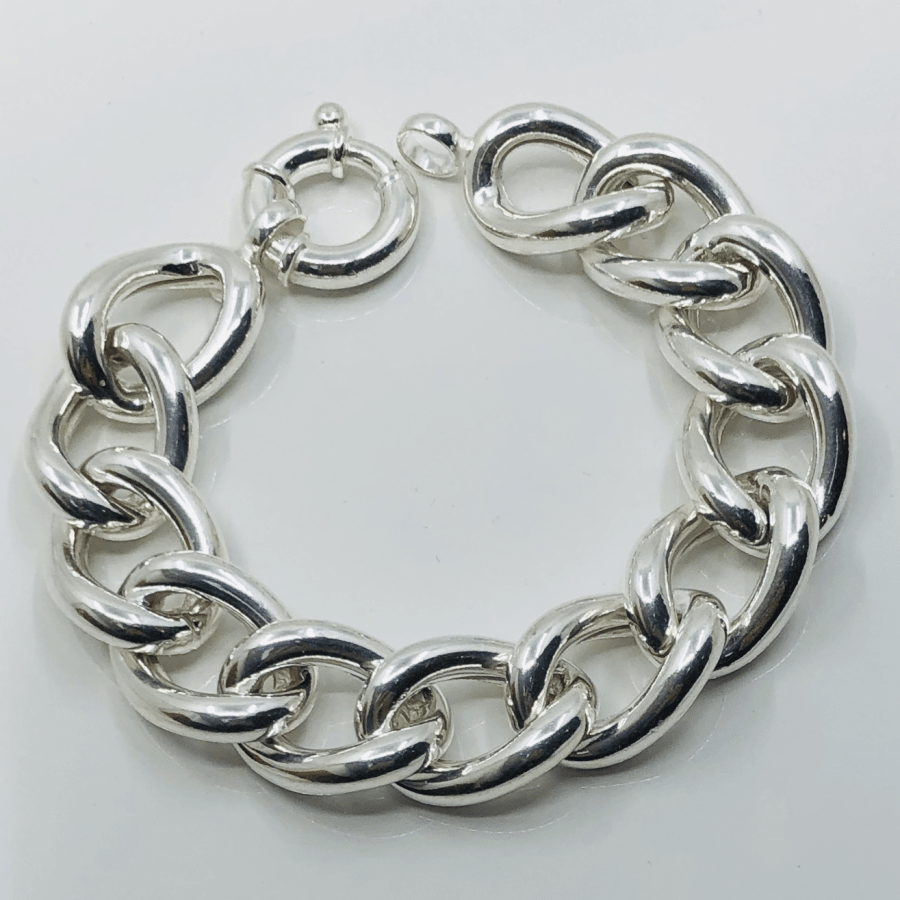 Sterling Silver Chain Link Wide Bracelet