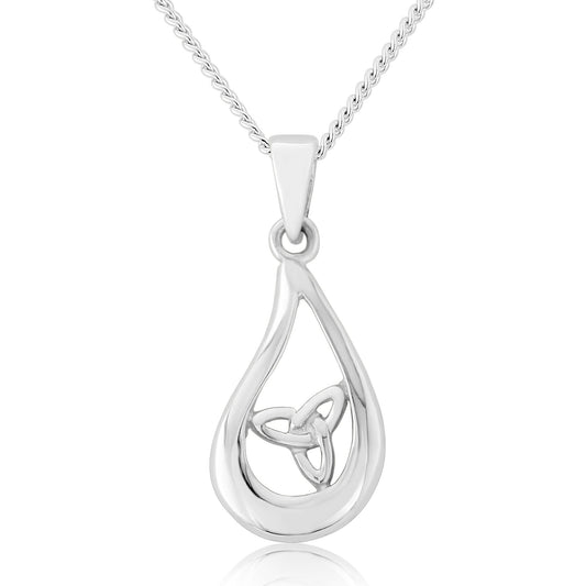 Celtic Trinity Pear shaped Sterling Silver Pendant and Chain