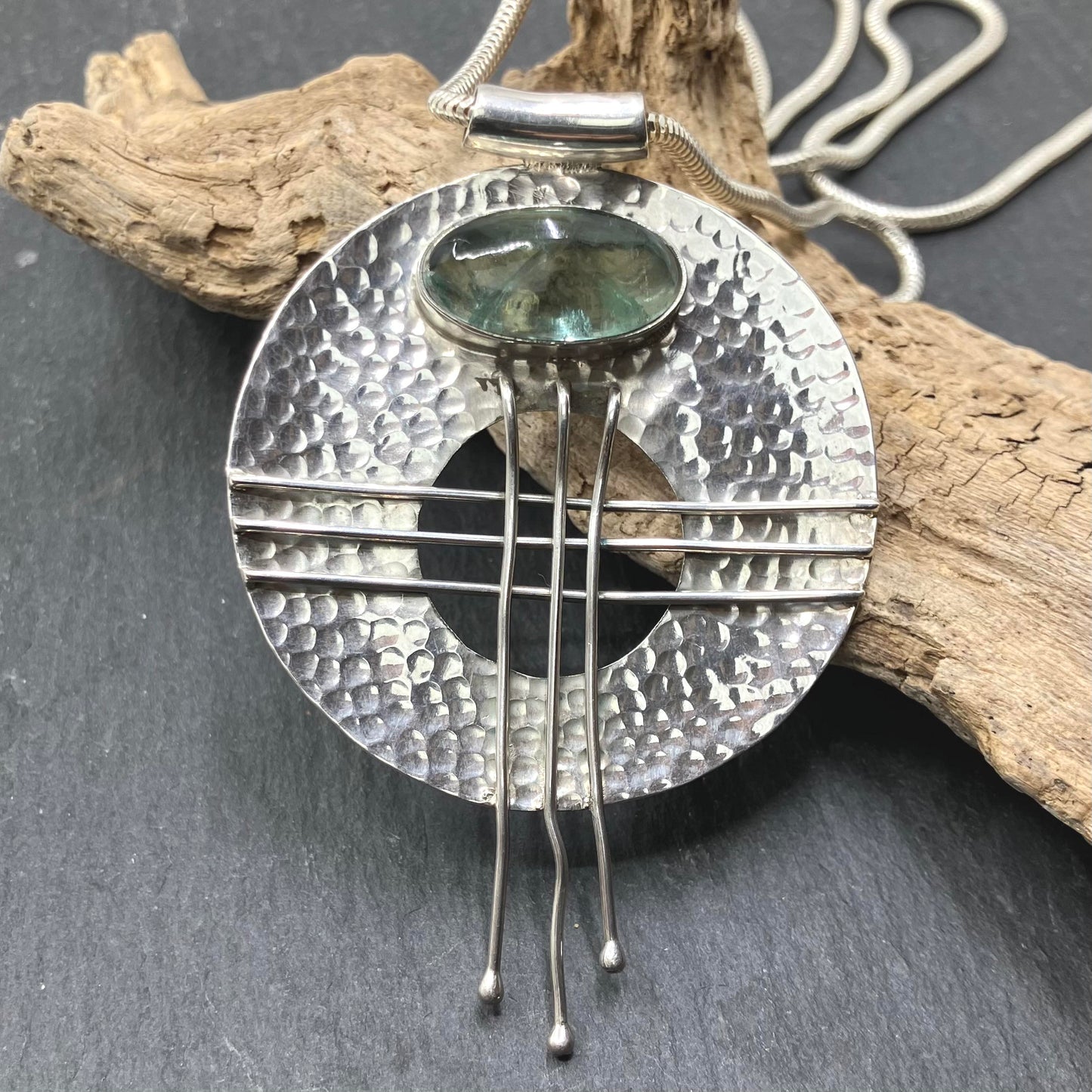 Fluorite and Sterling Silver Pendant donut on Silver Chain