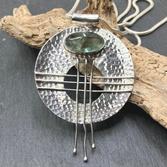 Fluorite and Sterling Silver Pendant donut on Silver Chain