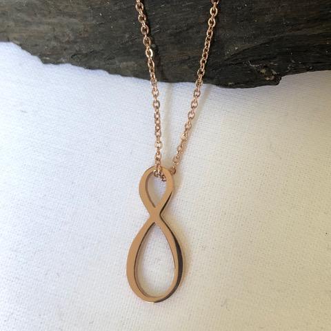 Stainless Steel Necklace Rose Gold Coloured Infinity Style