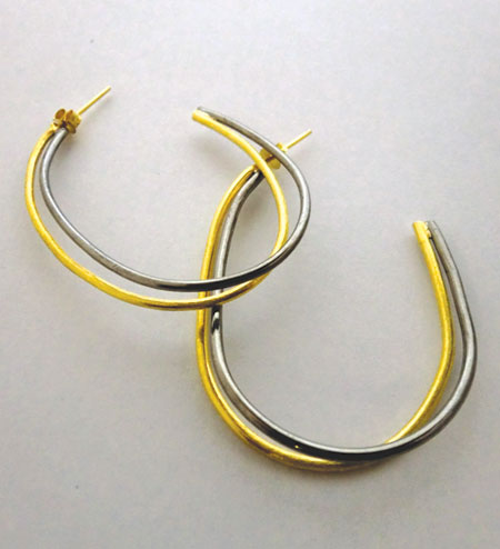 Oxidised and Gold Plated Sterling Silver Hoop Earrings