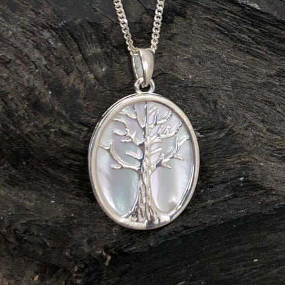 Mother of Pearl Sterling Silver Tree of Life Pendant and Chain