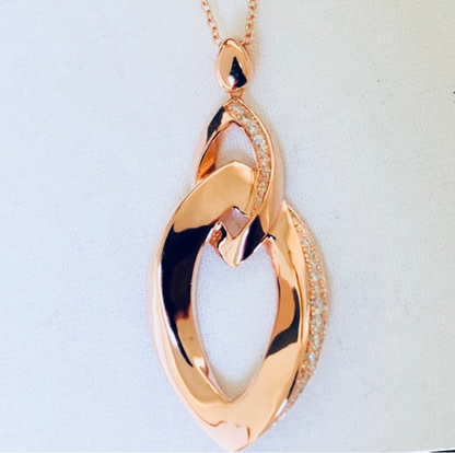 Rose Gold Plated Sterling Silver and Diamond Shaped CZ Pendant on Rose Gold Plated Silver Chain