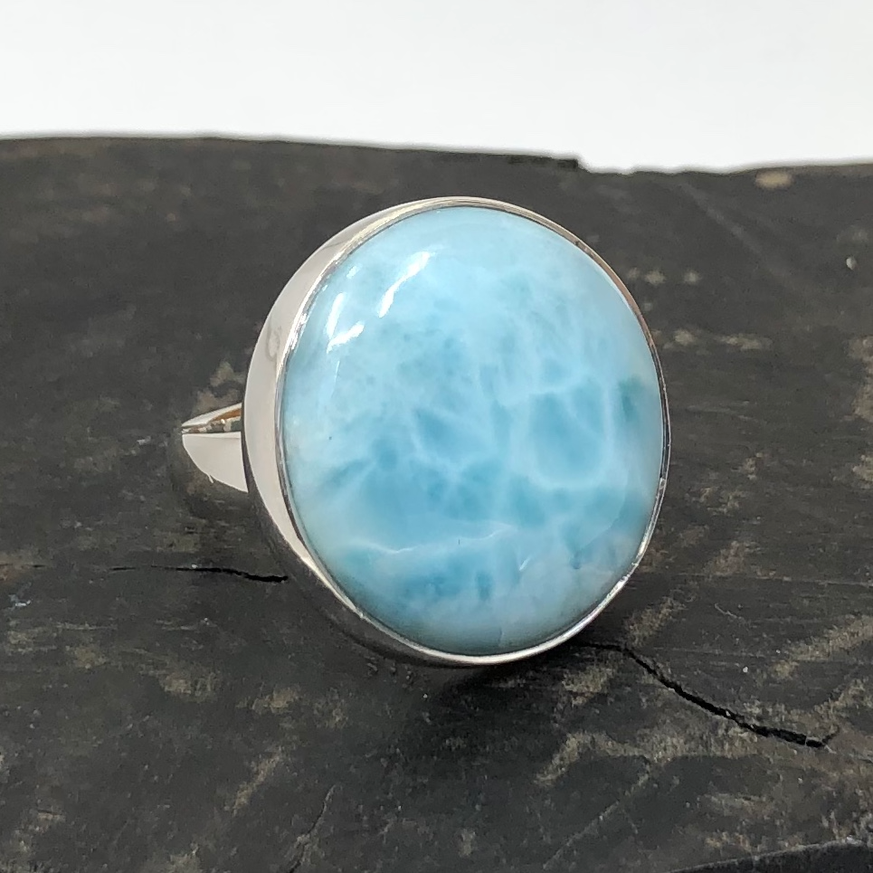 Larimar and Sterling Silver Round Ring