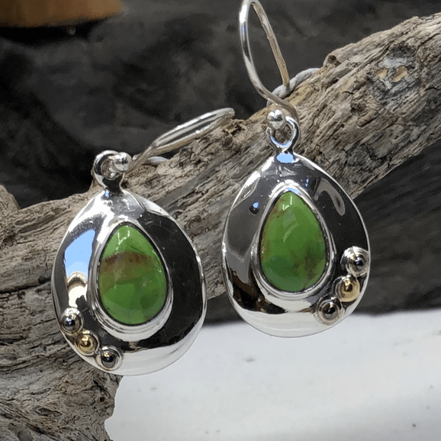 Green Turquoise and Sterling Silver 3 Ball Earrings