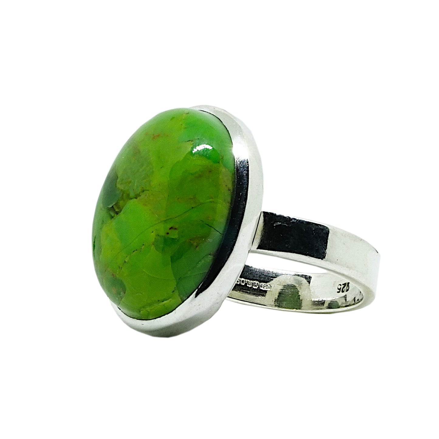 Green Turquoise and Sterling Silver Oval Ring