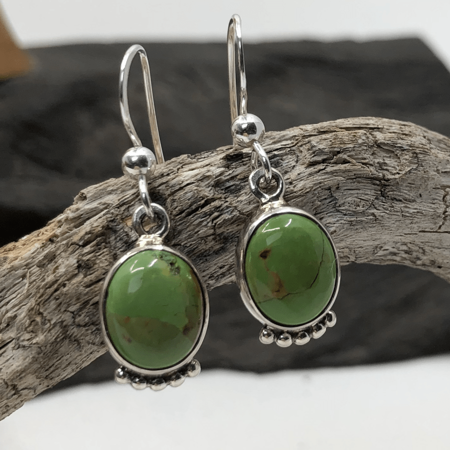 Green Turquoise and Sterling Silver 5 Ball Oval Earrings