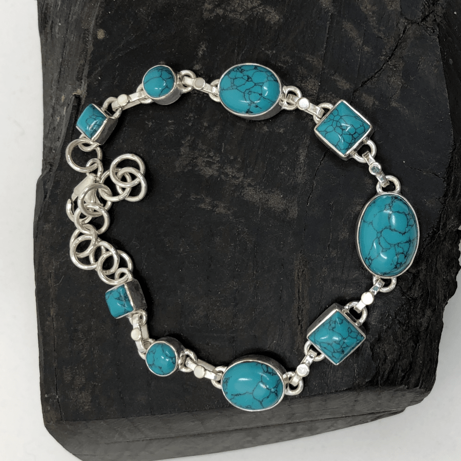 Turquoise Sterling Silver 9 Stone Bracelet