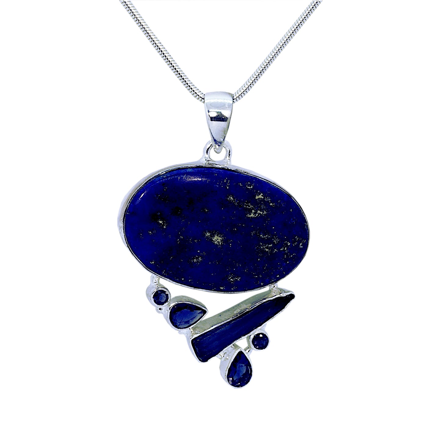 Lapis and Iolite 6 Stone Sterling Silver Pendant and Silver Chain