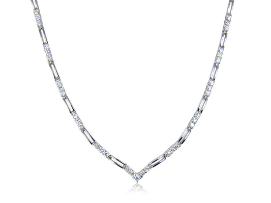 White Cubic Zirconia and Sterling Silver V Shape Necklace