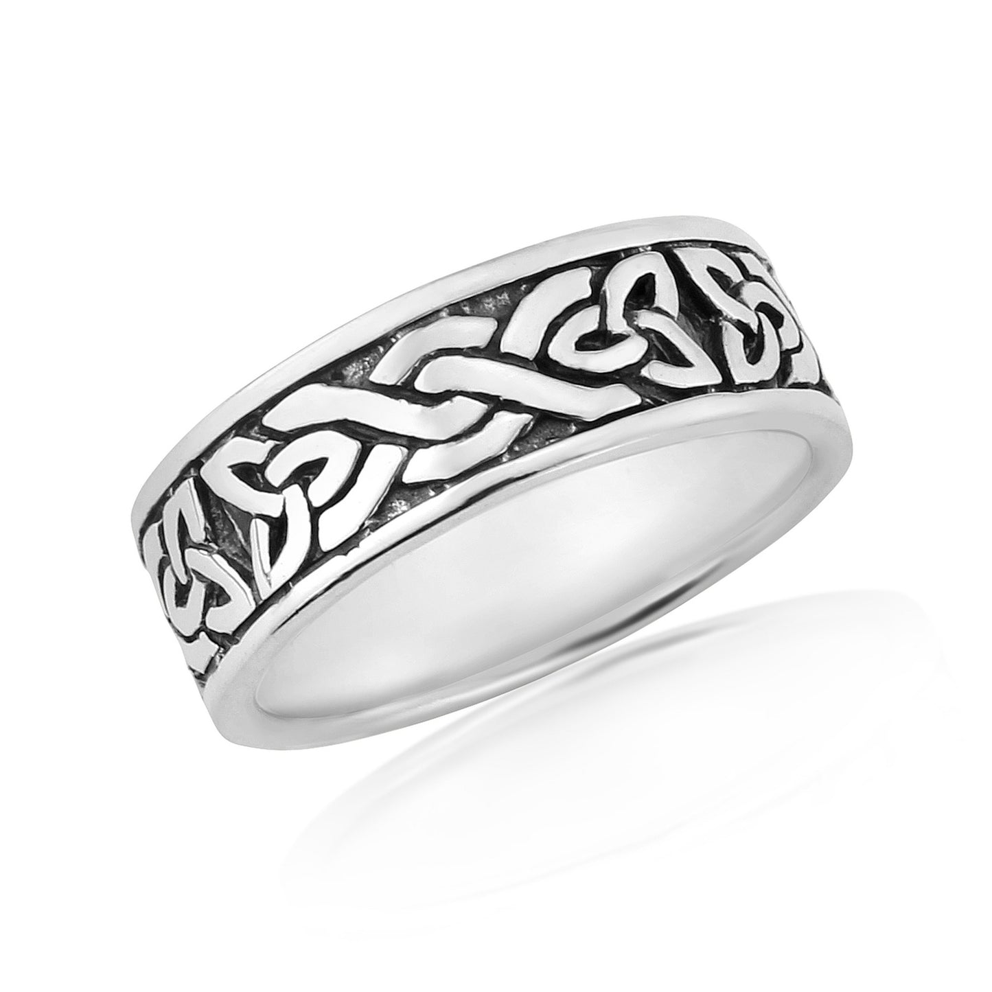 Celtic Trinity Knot Oxidised Sterling Silver Band Ring
