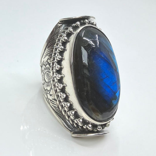Labradorite and Sterling Silver Ring Oval Ornate