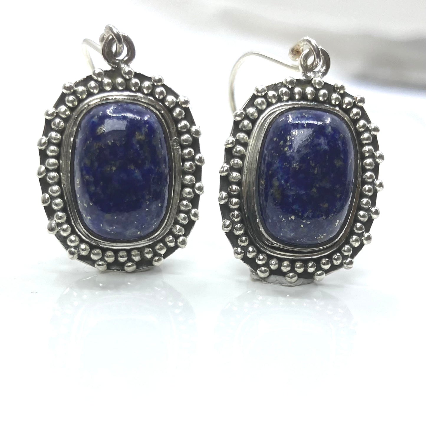 Lapis and Sterling Silver Earrings Rect Rounded