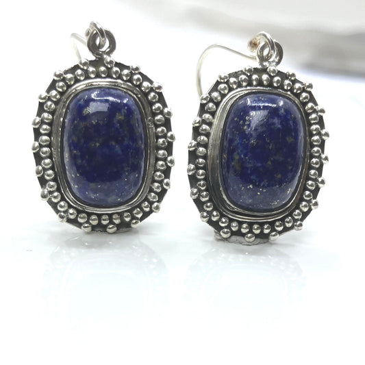 Lapis and Sterling Silver Earrings Rect Rounded