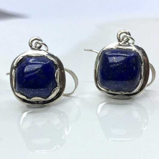 Lapis and Sterling Silver Earrings Rounded Squares