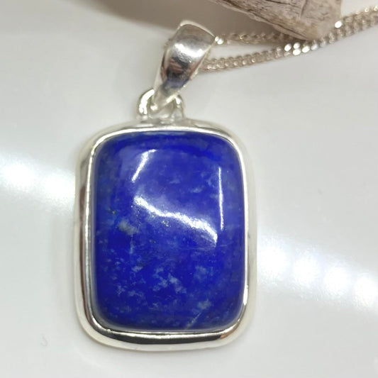 Lapis and Sterling Silver Pendant Rect Rounded on Silver Chain