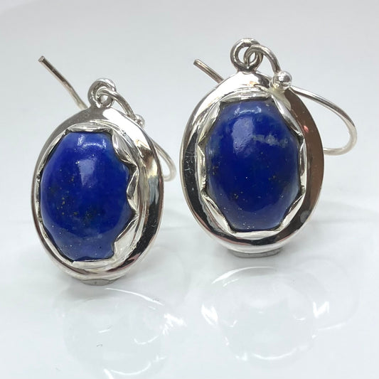 Lapis and Sterling Silver Earrings Oval