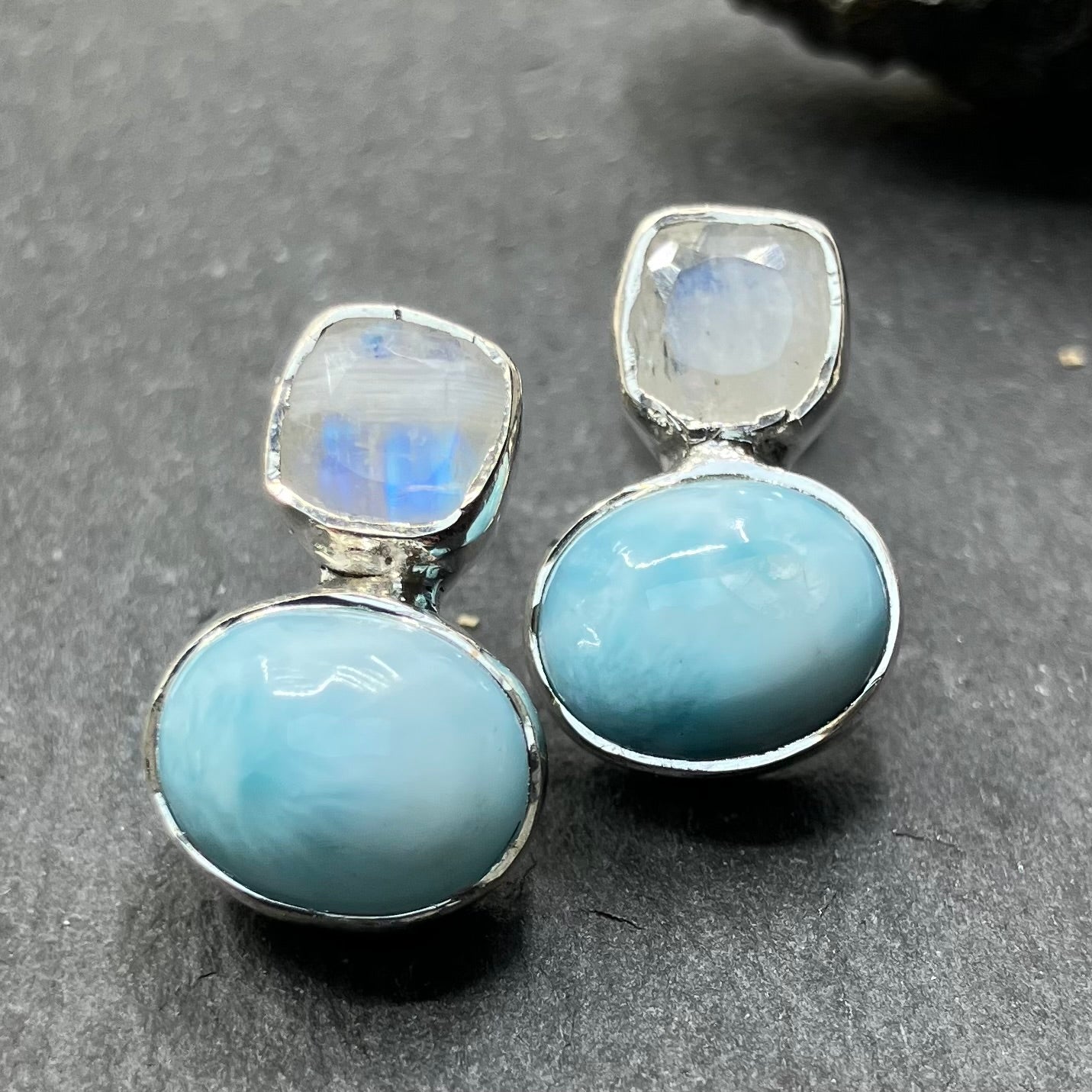 Larimar and Moonstone Sterling Silver Earrings
