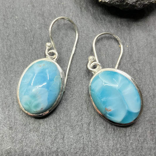 Larimar and Sterling Silver Earrings Oval Big