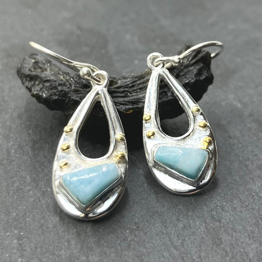 Larimar and Sterling Silver Earrings with 9ct Gold