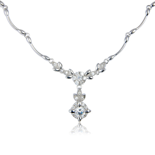 White Cubic Zirconia and Sterling Silver Flower Necklace