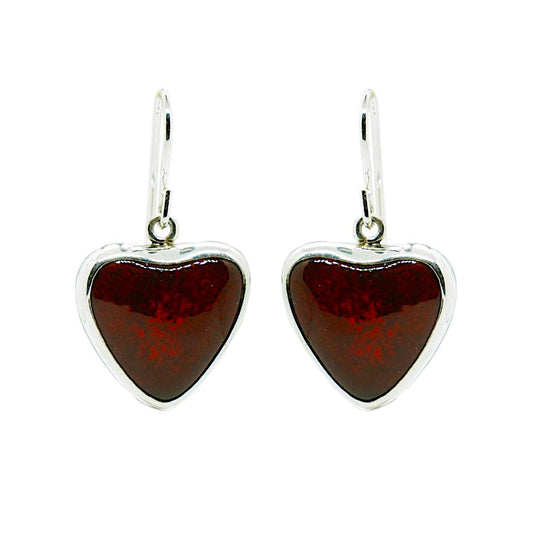 Red Ceramic Sterling Silver Handcrafted Heart Drop Earrings