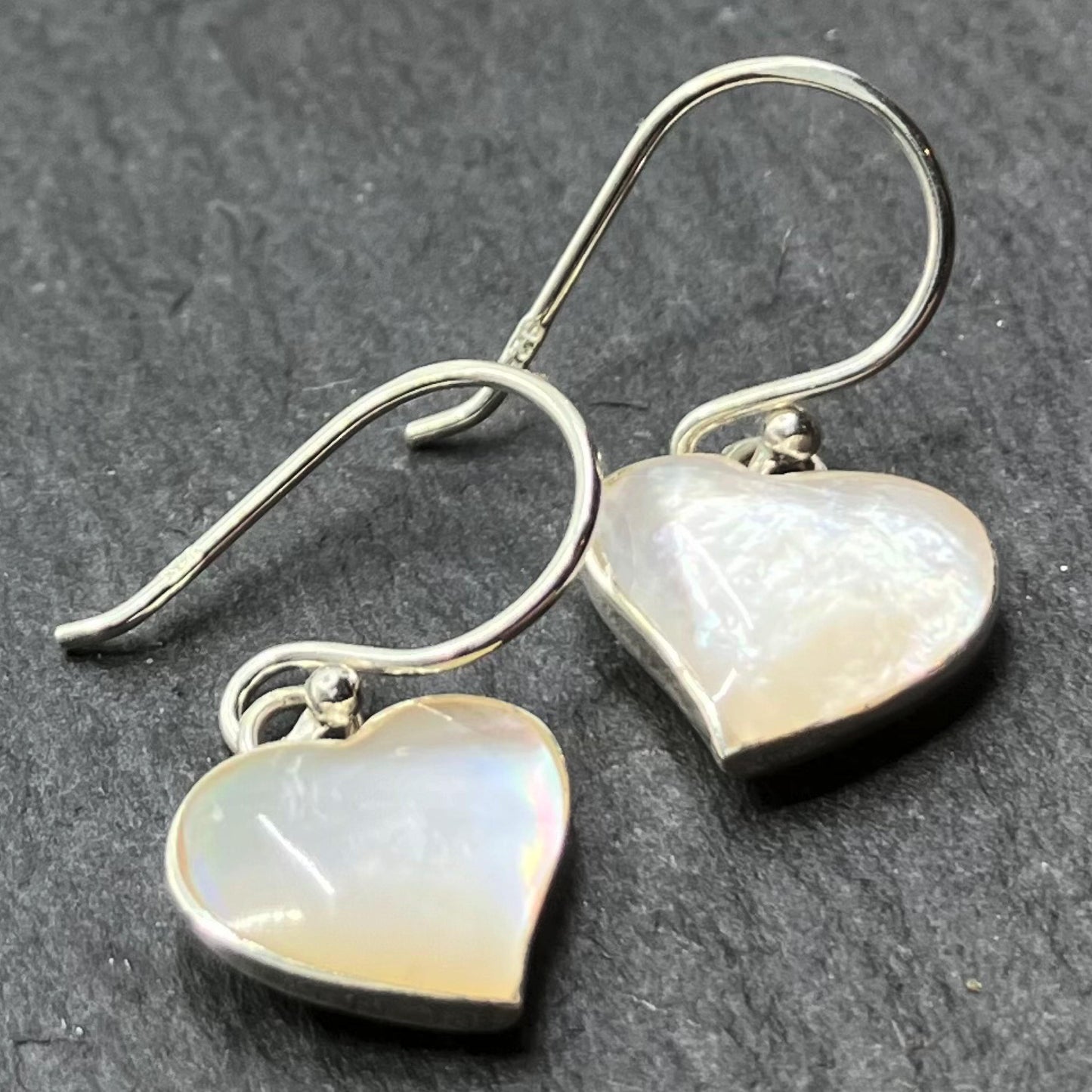 Mother of Pearl and Sterling Silver Earrings Hearts