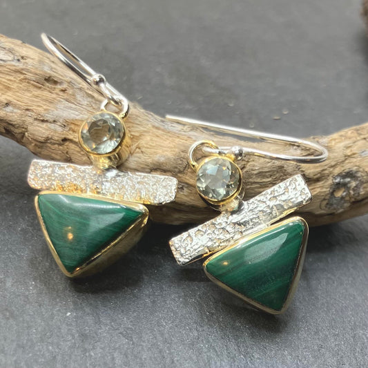 Malachite and Green Amethyst Sterling Silver Earrings