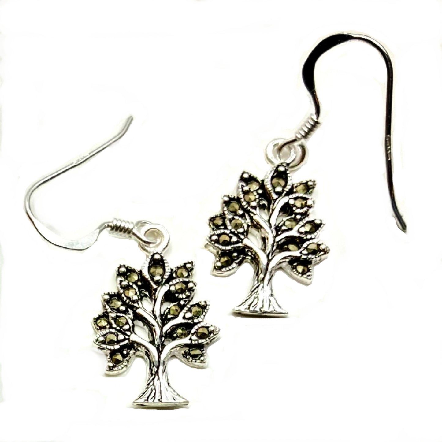 Marcasite and Sterling Silver Earrings Tree of Life