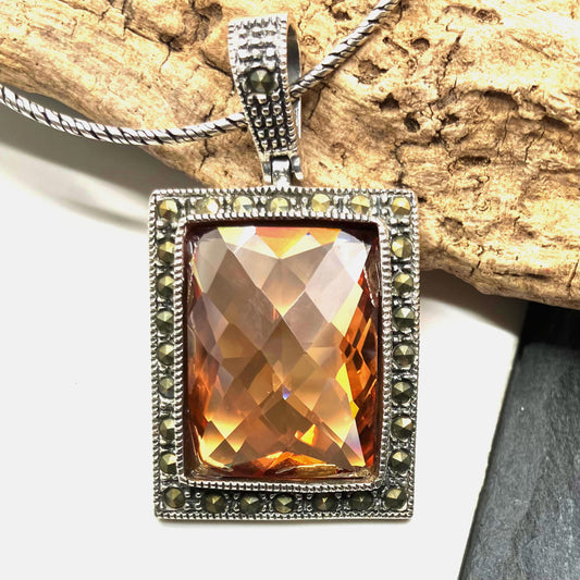Marcasite Champagne CZ and Sterling Silver Pendant on Silver Chain