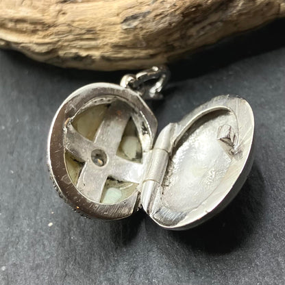 Marcasite and Sterling Silver Locket with MOP and CZ on Ox Silver Chain