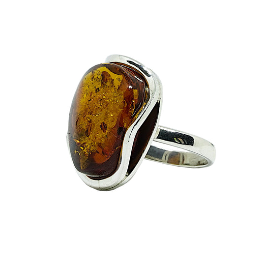 Amber Sterling Silver Ring in Funky Setting