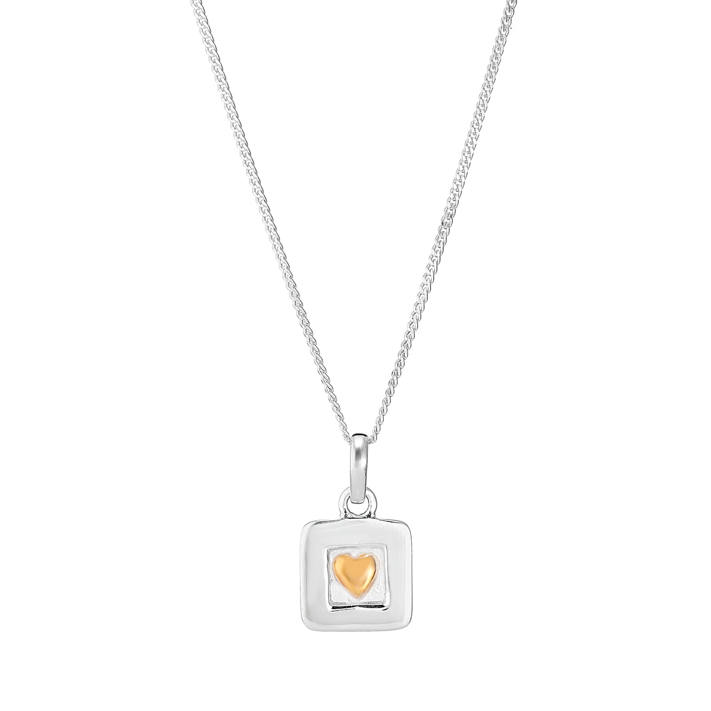 Sterling Silver and Gold Plated Heart Pendant Square and Silver Chain