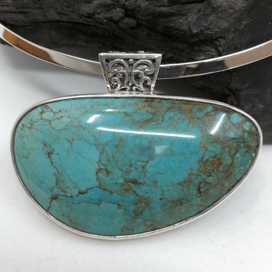 Turquoise Sterling Silver Pendant and Silver Torc